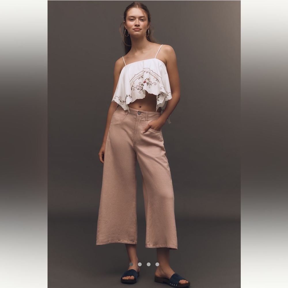 NWT Anthropologie Pilcro Adi Linen blend Crop Mid-Rise Flare Pants Size 30 Tall